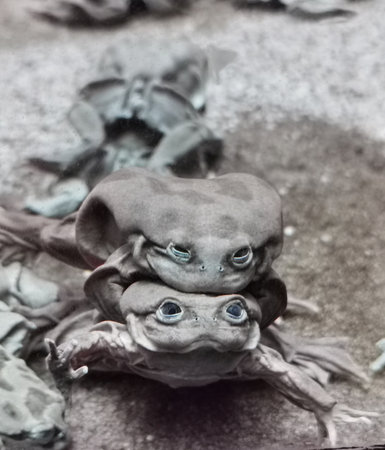 Titicaca water frogs (Telmatobius culeus) in the poolの写真素材