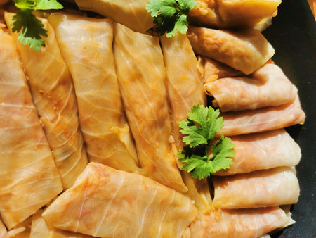 traditional cabbage rolls as nice backgroundの写真素材