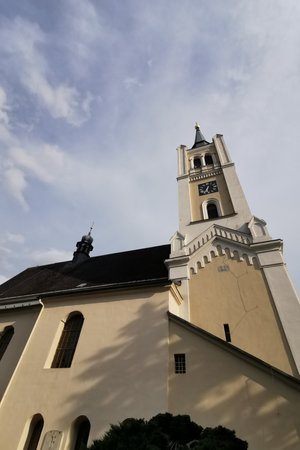 old Vidnava city church in the Czech Republic in the morningの写真素材