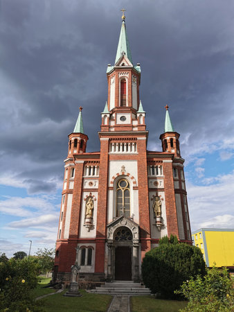 old Vidnava city church in the Czech Republic in the morningの写真素材