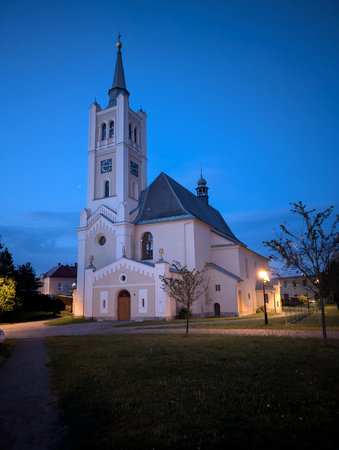 old Vidnava city church in the Czech Republic in the nightの写真素材