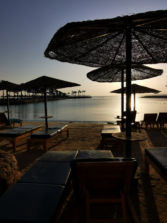 Egypt beach Red Sea Hurgahada in the morningの写真素材