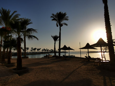 Egypt beach Red Sea Hurgahada in the morningの写真素材