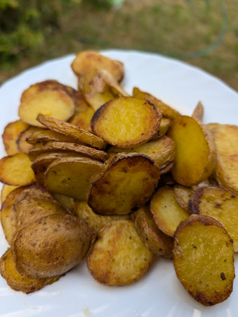 grilled potatoes texture as very nice backgroundの写真素材