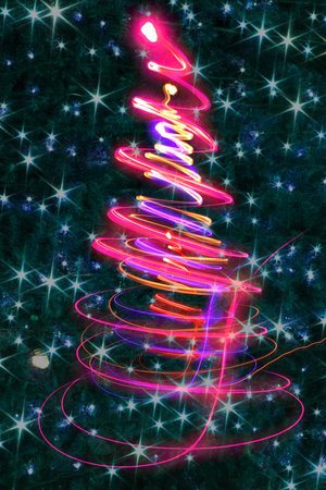 abstract christmas tree painted by a lot of color lightsの写真素材
