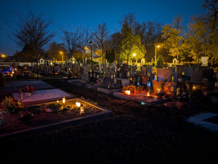 old cemeteries in Vidnava in the nightの写真素材