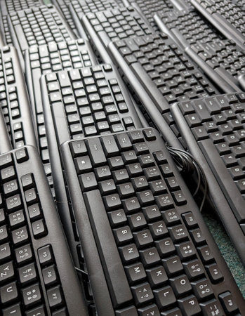 many black keyboards as very technological nice backgroundの写真素材