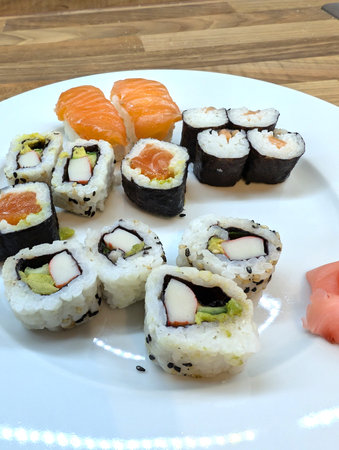asian popular food sushi made at homeの写真素材