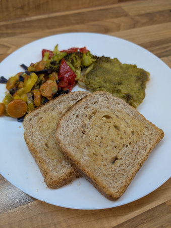 bread with roasted vegetablesの写真素材