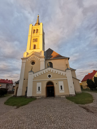 old Vidnava city church in the Czech Republic in the morningの写真素材