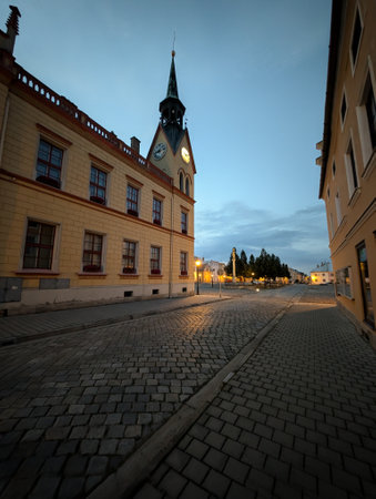 old Vidnava city town hall in the Czech Republic in the morningの写真素材
