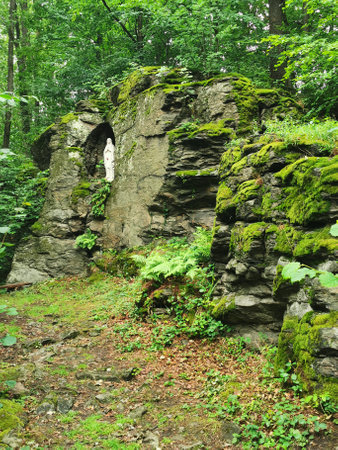 Czech forest near the old church in the autumnの写真素材