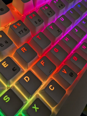computer keyboard with color lights as nice technology backgroundの写真素材