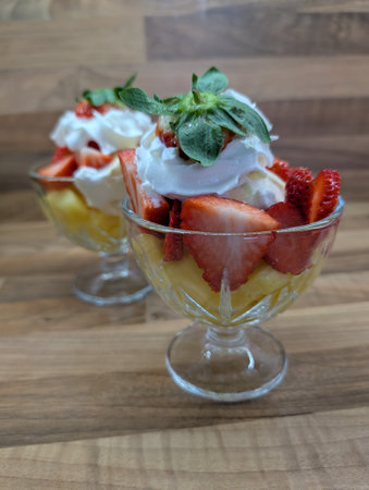 fruit ice cream with strawberriesの写真素材