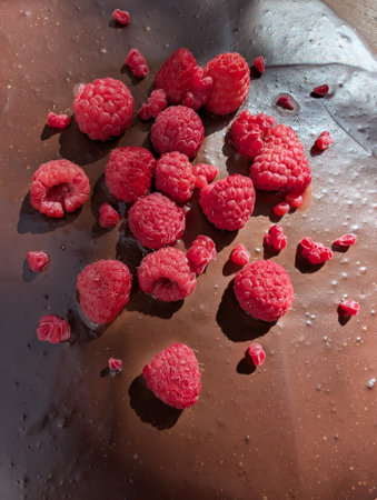 raspberry cake background as nice food textureの写真素材