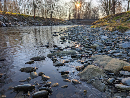 nice rocks in the river and nice natural landscapeの写真素材