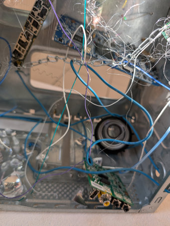old computer interior after game as modern science backgroundの写真素材