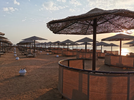 Egypt beach Red Sea Makadi Bay in the morningの写真素材