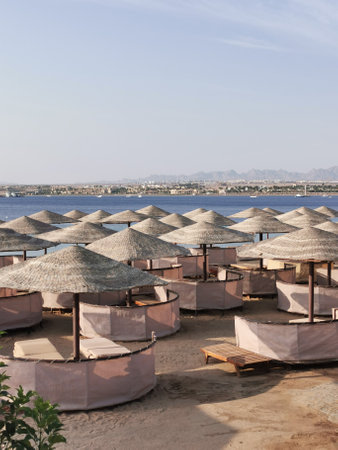Egypt beach Red Sea Makadi Bay in the morningの写真素材