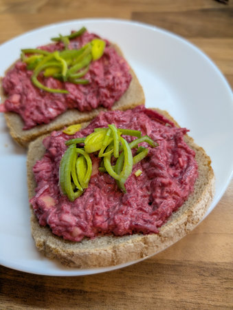 delicious beet-root sandwich as nice food background