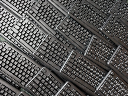 many black keyboards as very technological nice backgroundの写真素材