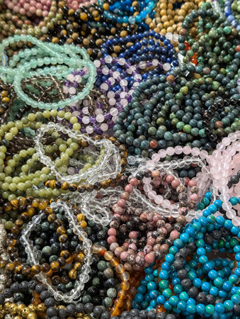 natural gems necklace collection as very nice backgroundの写真素材