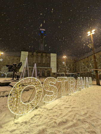 winter Ostrava city Christmas in the Decemberの写真素材