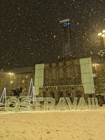 winter Ostrava city Christmas in the Decemberの写真素材