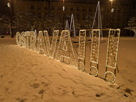 winter Ostrava city Christmas in the Decemberの写真素材