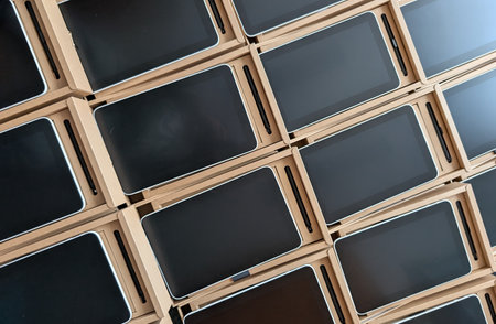 a lot of tablets as a nice technology backgroundの写真素材