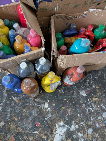 color paints as rainbow palette from my homeの写真素材