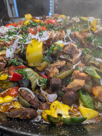 roasted meat and vegetables as very nice food backgroundの写真素材