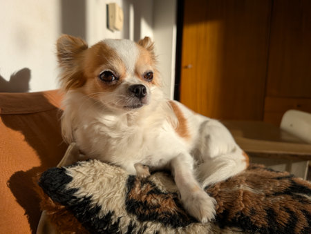 small chihuahua Violka is resting at homeの写真素材