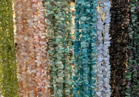 natural gems necklace collection as very nice backgroundの写真素材