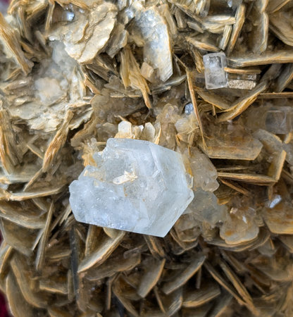 aquamarine crystal in muscovite mineral as nice backgroundの写真素材