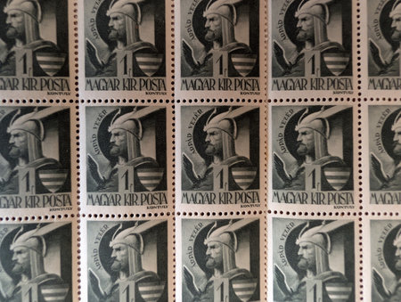 historic Hungarian postage stamps as very nice backgroundの写真素材