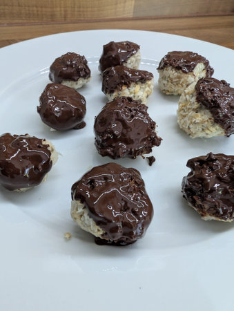 coconut balls dessert as healthy food backgroundの写真素材