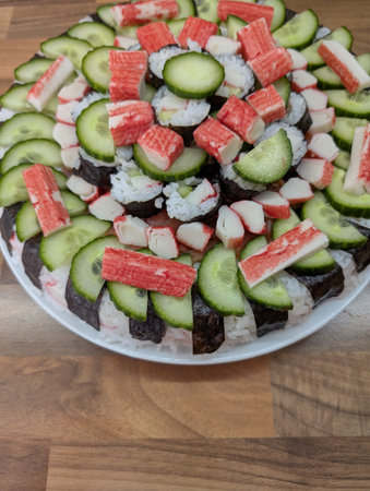 fresh sushi cake as very nice gourmet backgroundの写真素材