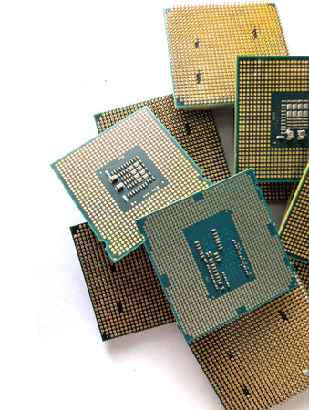 collection of old processors isolated on the white backgroundの写真素材