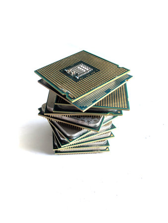 collection of old processors isolated on the white backgroundの写真素材