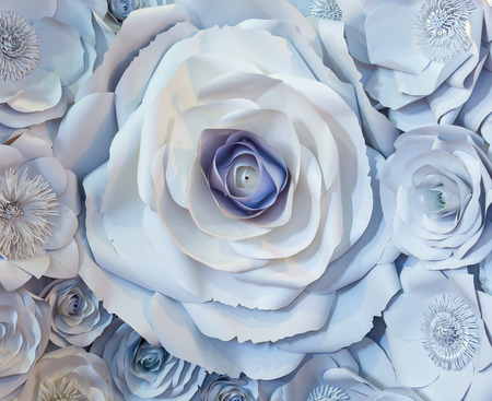 Wall with a background of paper flowers handmade. Photo.の写真素材