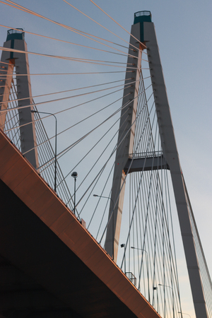 View of the bridge cable-stayed and roadway. Vertical picture.の写真素材