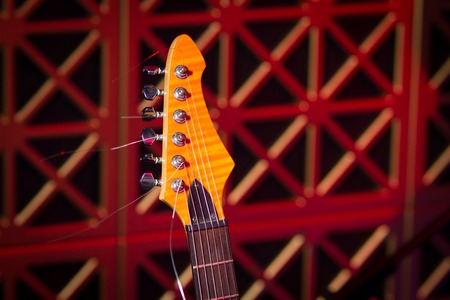 Electric guitarneck front side. Horizontally framed shot.の写真素材