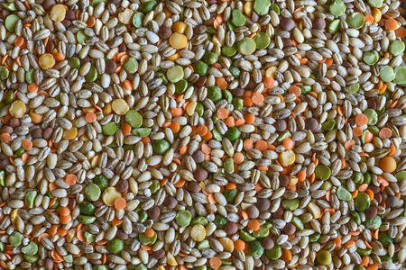 Soup mix, a dry goods mixture of lentils, barley and split peas.の写真素材