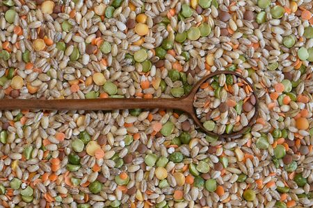 Soup mix, a dry goods mixture of lentils, barley and split peas.の写真素材