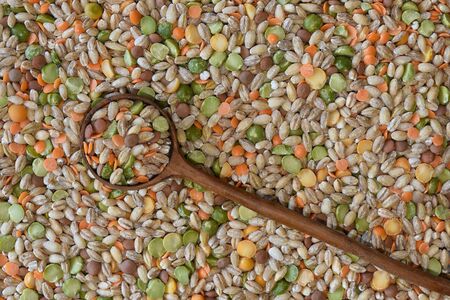 Soup mix, a dry goods mixture of lentils, barley and split peas.の写真素材