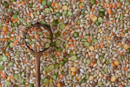 Soup mix, a dry goods mixture of lentils, barley and split peas.の写真素材
