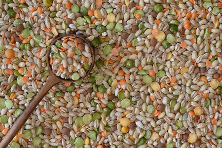 Soup mix, a dry goods mixture of lentils, barley and split peas.の写真素材