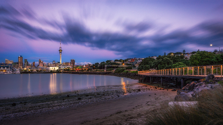 Auckland, New Zealand - May 22 2018: Auckland Skyline from Westhaven Marinaのeditorial素材