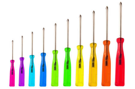 A series of screw driver in rainbox colour sorting from short to tallの写真素材
